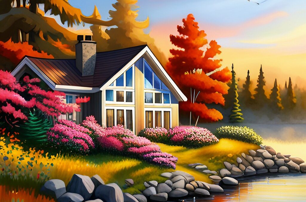 digital painting of Whiteshell Lakefront cottages for sale.
